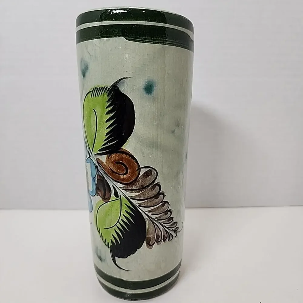 Vtg Hand Painted Mexican Pottery Tonala Floral 6.5